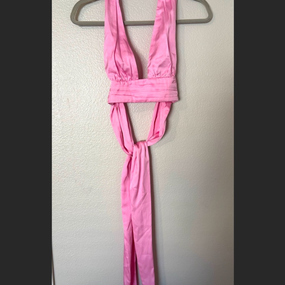 Zara Silky Pink Crop Halter Top Size S